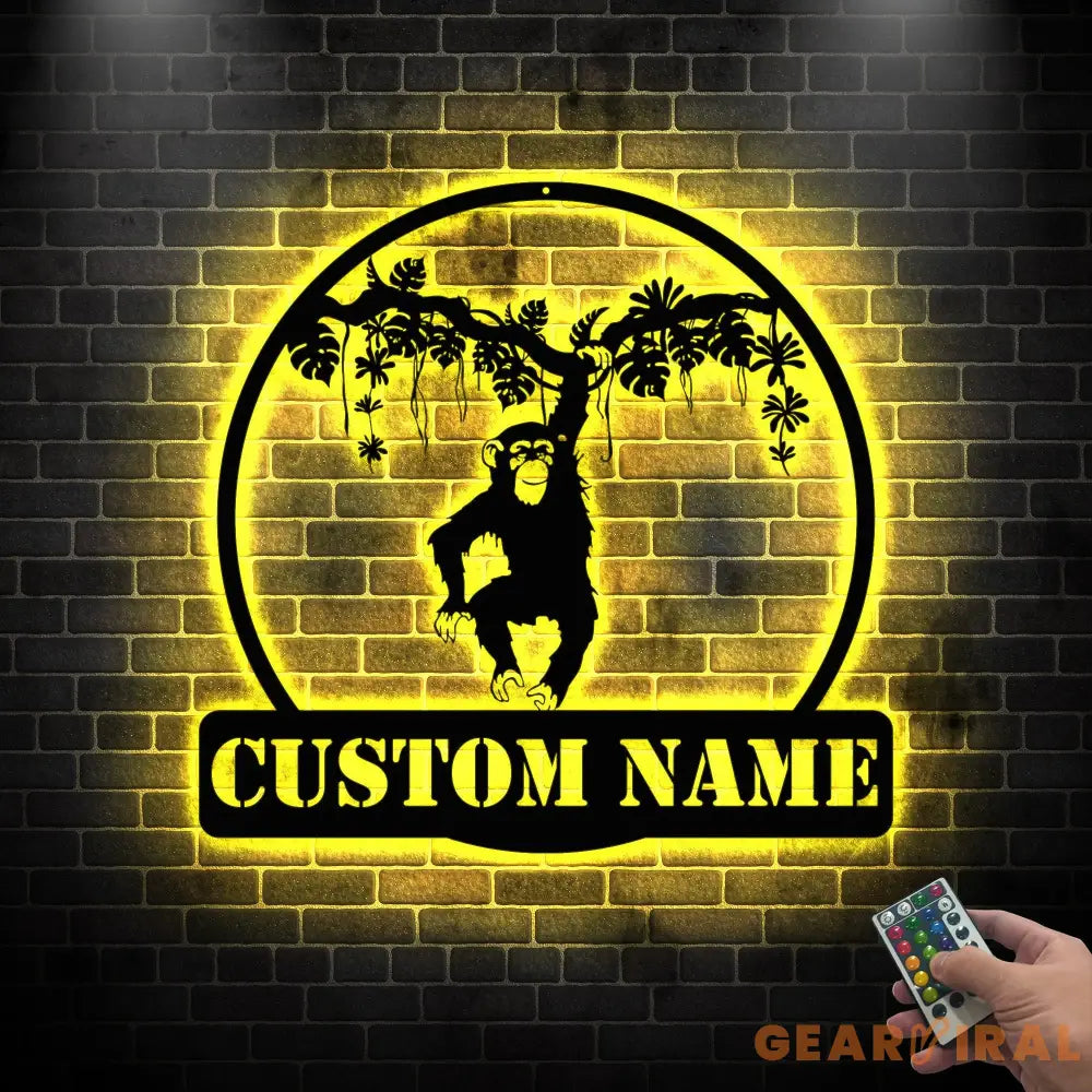 Custom Hanging Chimp Monkey Metal Wall Art Led Light - Boys And Girls Nursery Decoration Gift - Personalized Chimp