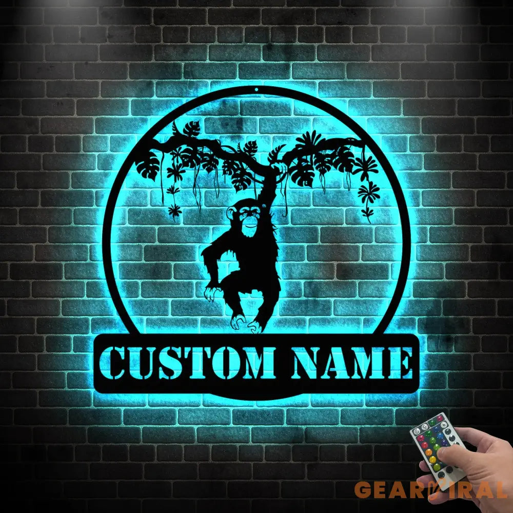 Custom Hanging Chimp Monkey Metal Wall Art Led Light - Boys And Girls Nursery Decoration Gift - Personalized Chimp