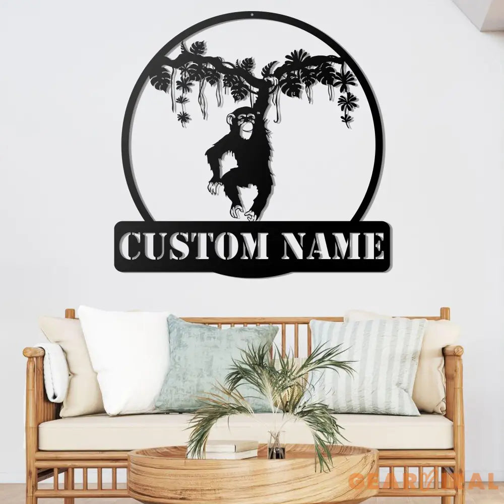 Custom Hanging Chimp Monkey Metal Wall Art Led Light - Boys And Girls Nursery Decoration Gift - Personalized Chimp