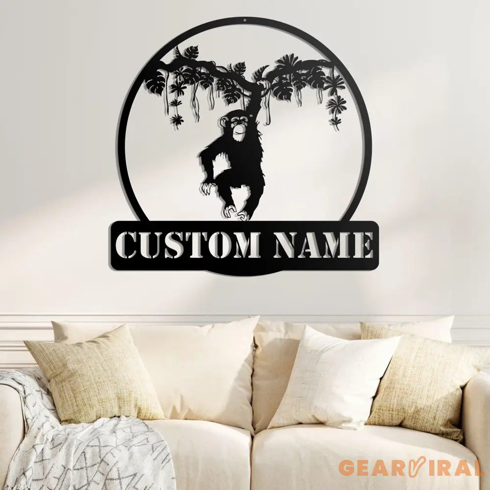 Custom Hanging Chimp Monkey Metal Wall Art Led Light - Boys And Girls Nursery Decoration Gift - Personalized Chimp