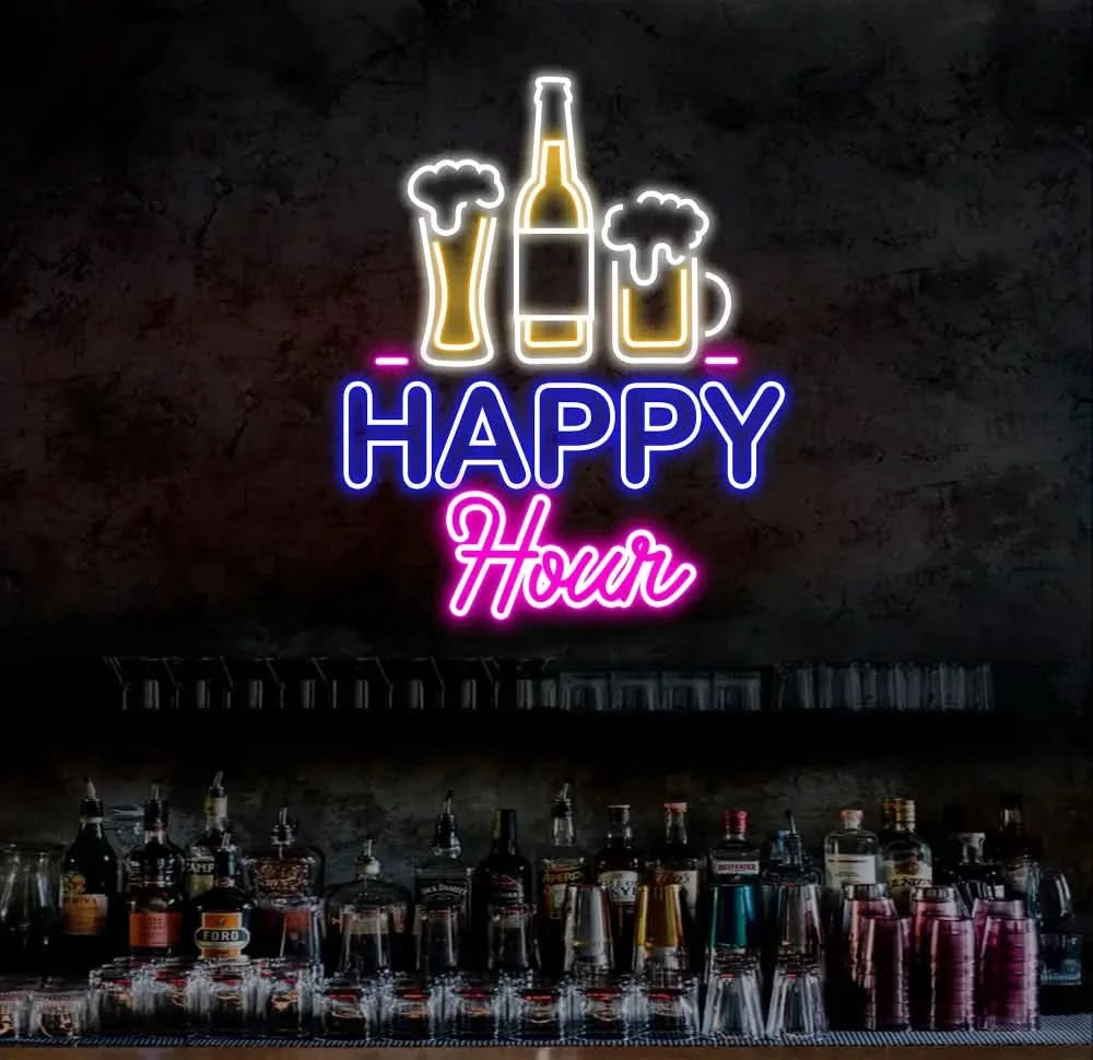 Custom Happy Hour Neon Beer Bar Sign Personalized Bar Club Neon Signs Neon Sign Home Bar Decor Bar Decoration Neon