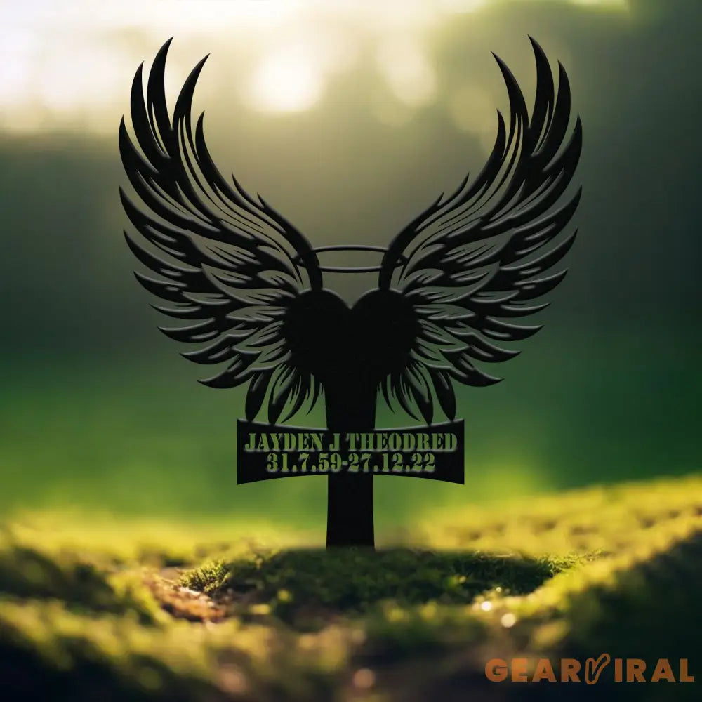 Custom Heart with Angels Wings Memorial Cross Stake In Memory Cross Grave Marker Custom Cross Stake Sympathy Gift