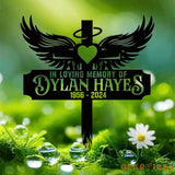 Custom Heart with Angels Wings Memorial Cross Stake In Memory Cross Grave Marker Custom Cross Stake Sympathy Gift