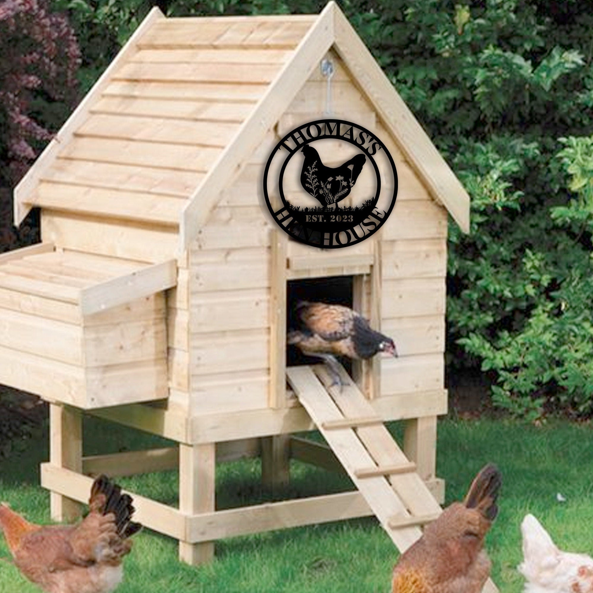 Custom Hen House Metal Sign,Farm House Decor, Personalized Chicken Coop Sign Name,Chicken Coop Wall Art, Farm Sign, Barn Decor