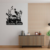 Custom Heron Monogram Metal Sign with Led Light, Heron Cattails Last Name Sign, Address Sign, Metal Wall Art, Bird Lover Gift