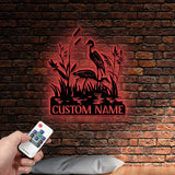 Custom Heron Monogram Metal Sign with Led Light, Heron Cattails Last Name Sign, Address Sign, Metal Wall Art, Bird Lover Gift