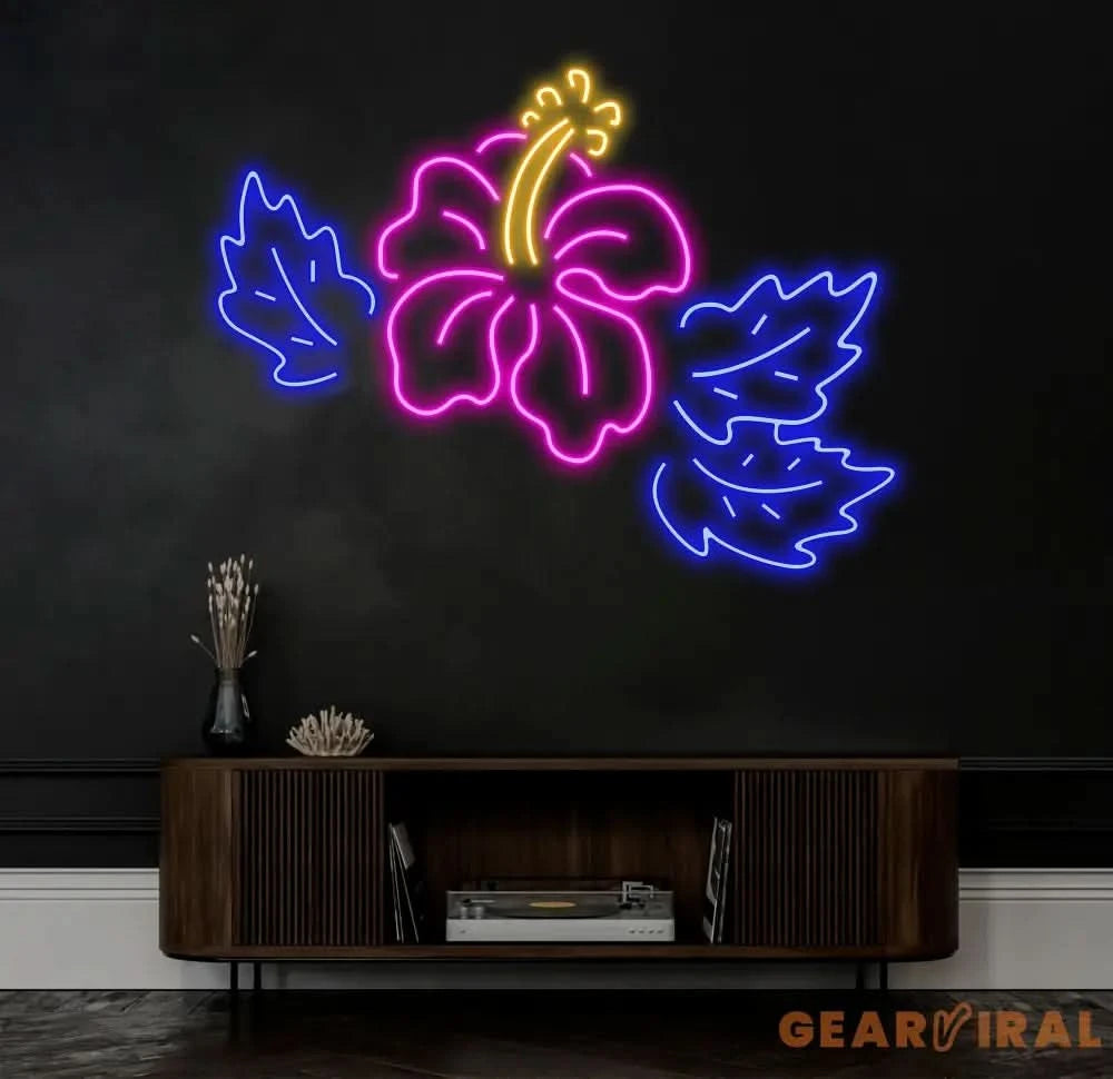 Custom Hibiscus Flower Neon Sign Hawaiian Flower LED Light Hawaii Floral Neon Light Tropical Flower Sign Bedroom Wall