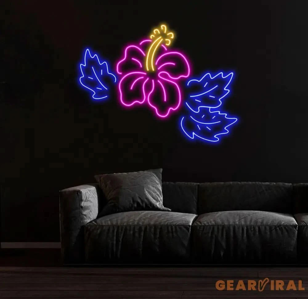 Custom Hibiscus Flower Neon Sign Hawaiian Flower LED Light Hawaii Floral Neon Light Tropical Flower Sign Bedroom Wall