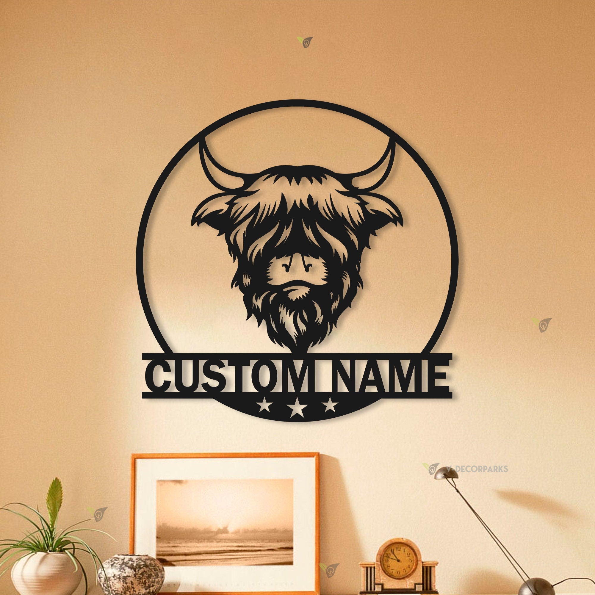 Custom Highland Cow Cuttable Metal Wall Art With Led Lights - Personalized Highland Cow Name Sign Decoration For Home - Baby Cow Metal Gifts | GearViral