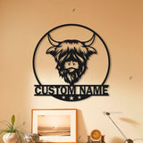 Custom Highland Cow Cuttable Metal Wall Art With Led Lights - Personalized Highland Cow Name Sign Decoration For Home - Baby Cow Metal Gifts | GearViral