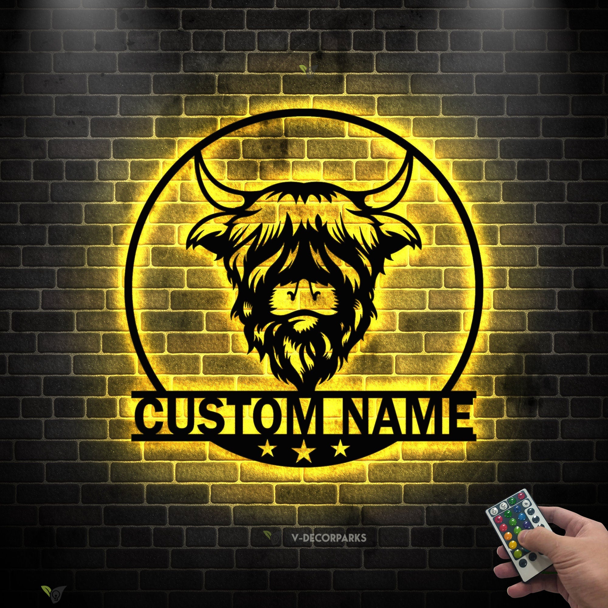 Custom Highland Cow Cuttable Metal Wall Art With Led Lights - Personalized Highland Cow Name Sign Decoration For Home - Baby Cow Metal Gifts | GearViral