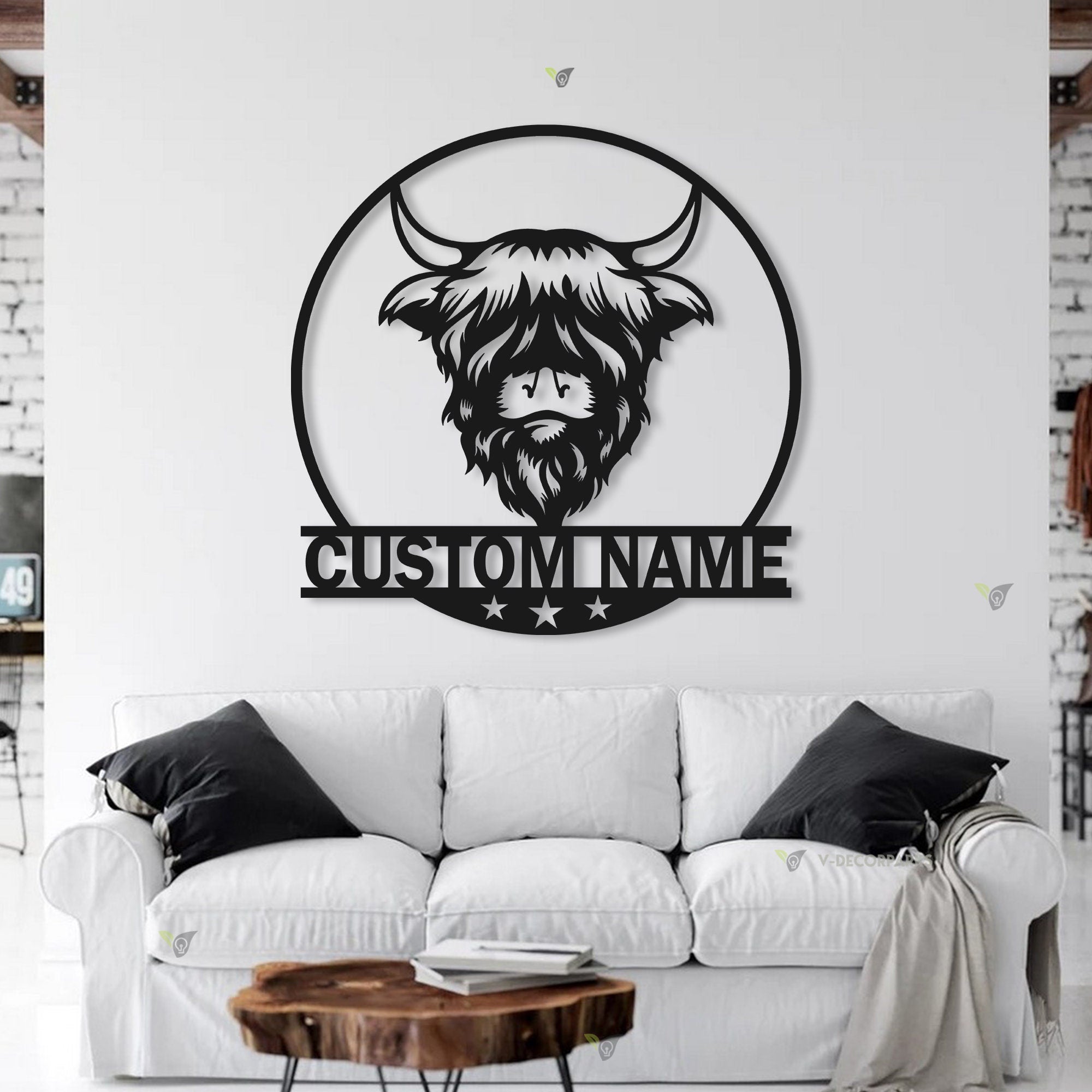 Custom Highland Cow Cuttable Metal Wall Art With Led Lights - Personalized Highland Cow Name Sign Decoration For Home - Baby Cow Metal Gifts | GearViral