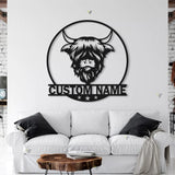 Custom Highland Cow Cuttable Metal Wall Art With Led Lights - Personalized Highland Cow Name Sign Decoration For Home - Baby Cow Metal Gifts | GearViral