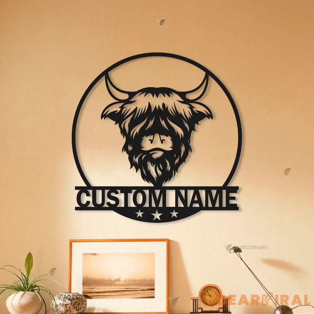 Custom Highland Cow Cuttable Metal Wall Art With Led Lights - Personalized Highland Cow Name Sign Decoration For Home