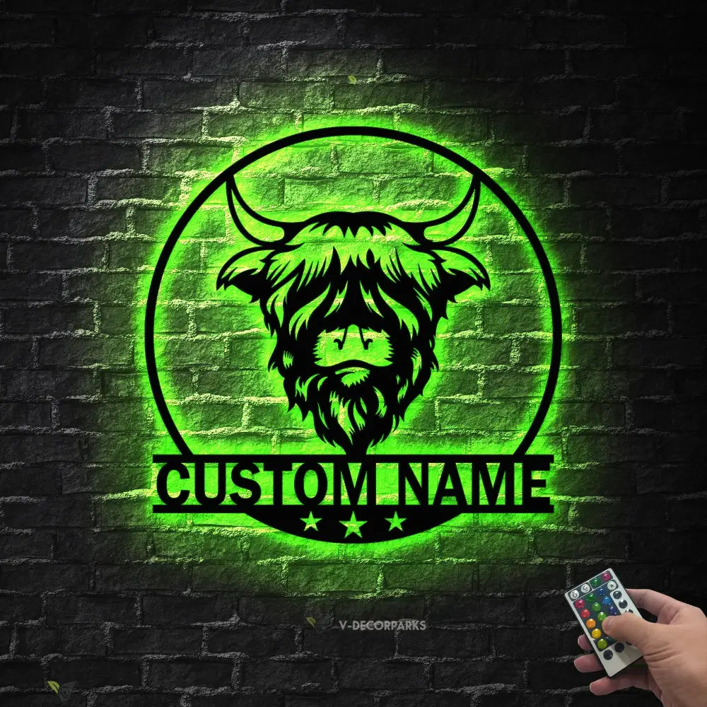 Custom Highland Cow Cuttable Metal Wall Art With Led Lights - Personalized Highland Cow Name Sign Decoration For Home
