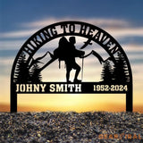 Custom Hiking To Heaven Memorial Plaque Stake Personalized Hiking Memorial Metal Sign Cemetery Stake Remembrance Gift