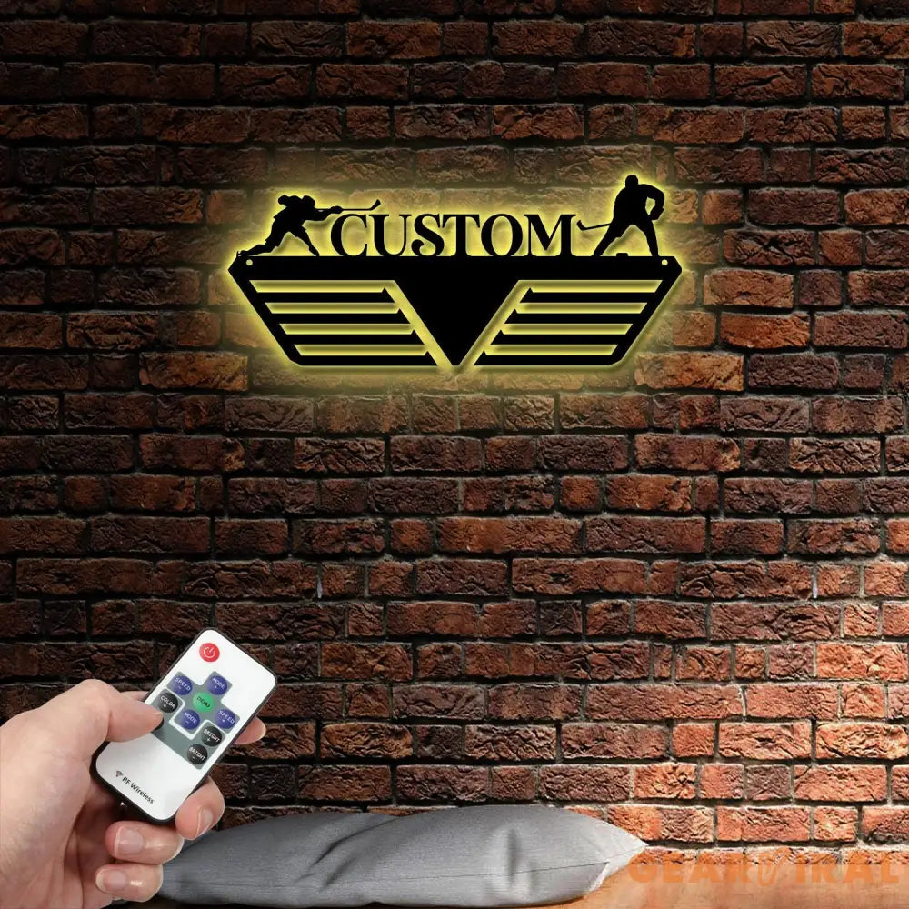 Custom Hockey Medal Hanger Metal With LED Light Hockey Gift Hockey House Decor Medal Display Awards Sign Wall Hanger