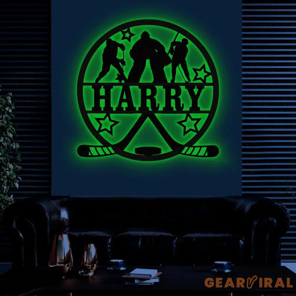 Custom Hockey Metal Wall Art LED Light Personalized Hockey Player Name Sign Home Decor Boy Room Decor Nursery Name Sign