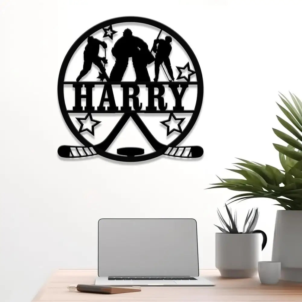 Custom Hockey Metal Wall Art LED Light Personalized Hockey Player Name Sign Home Decor Boy Room Decor Nursery Name Sign