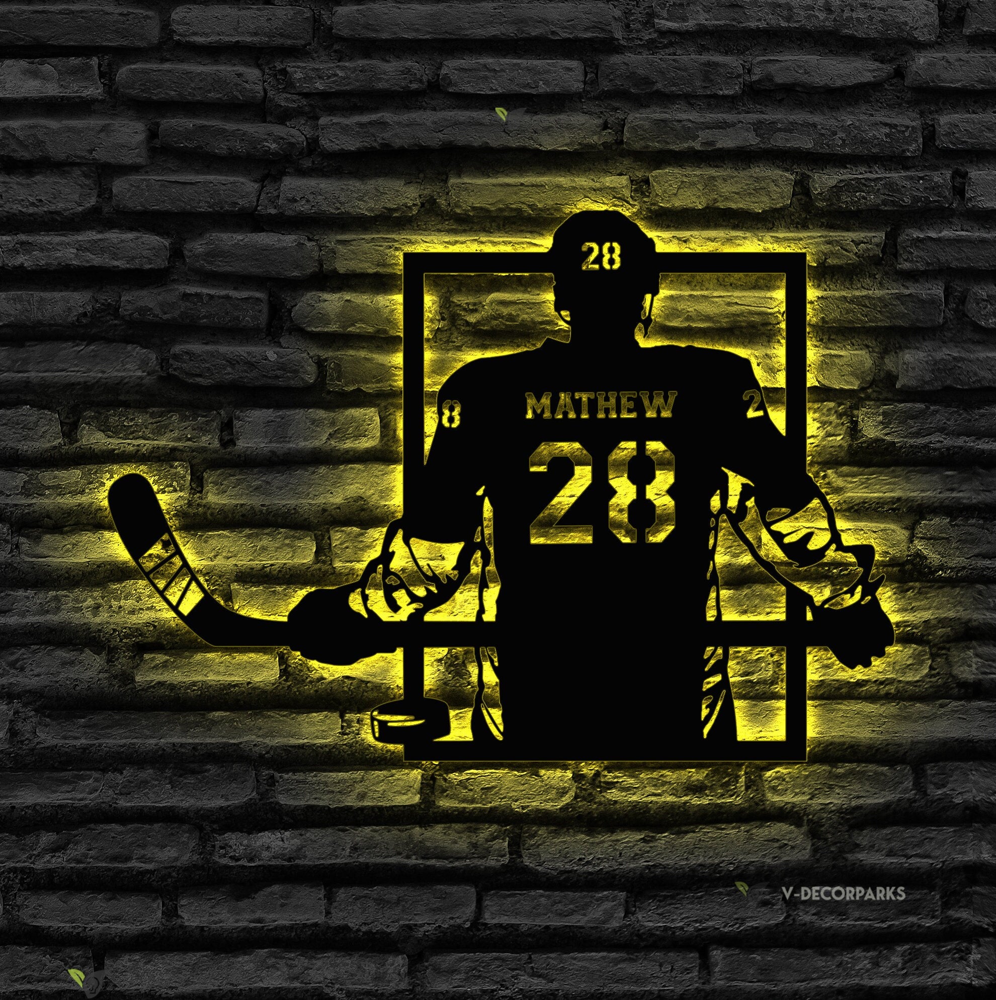 Custom Hockey Name & Number Wall Art LED Light - Hockey Gifts For Boys Bedroom - Personalized Metal Hockey Sign With LED - Gift For Man | GearViral