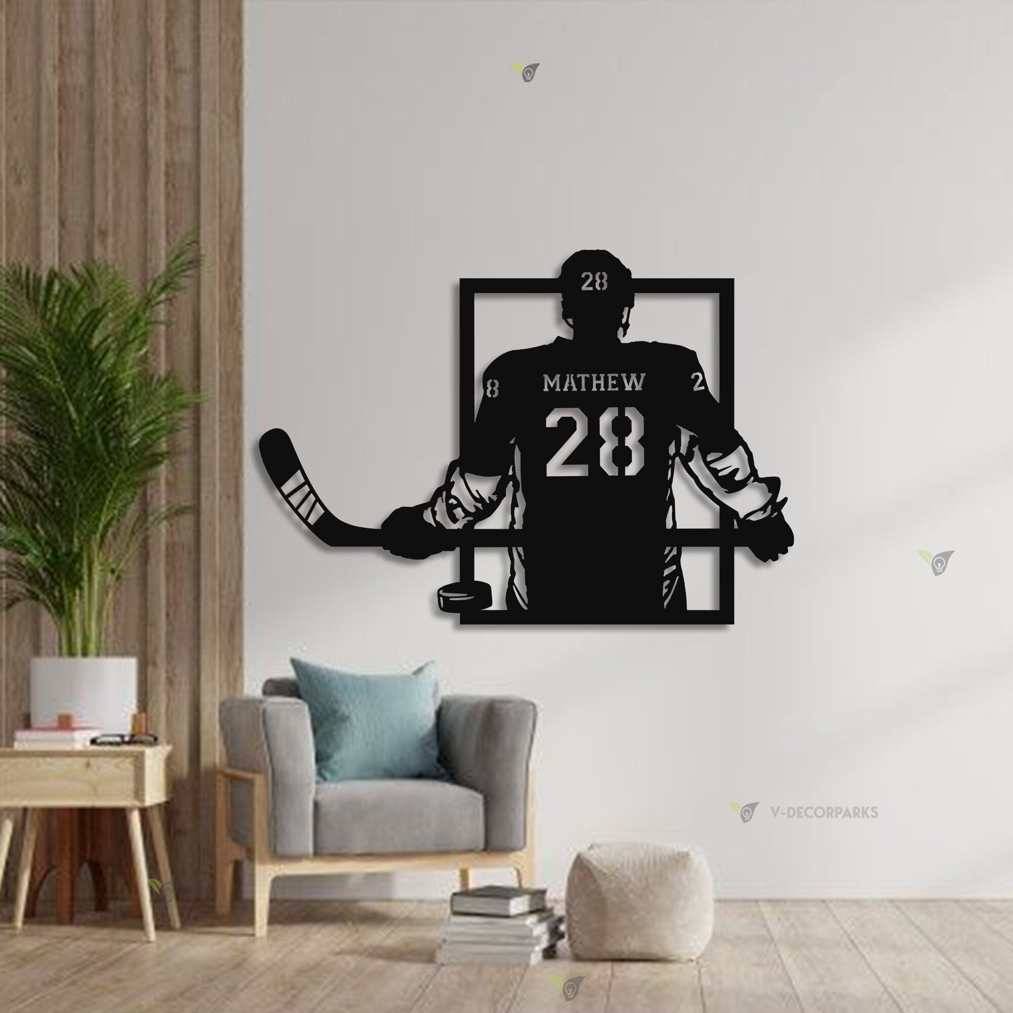 Custom Hockey Name & Number Wall Art LED Light - Hockey Gifts For Boys Bedroom - Personalized Metal Hockey Sign With LED - Gift For Man | GearViral