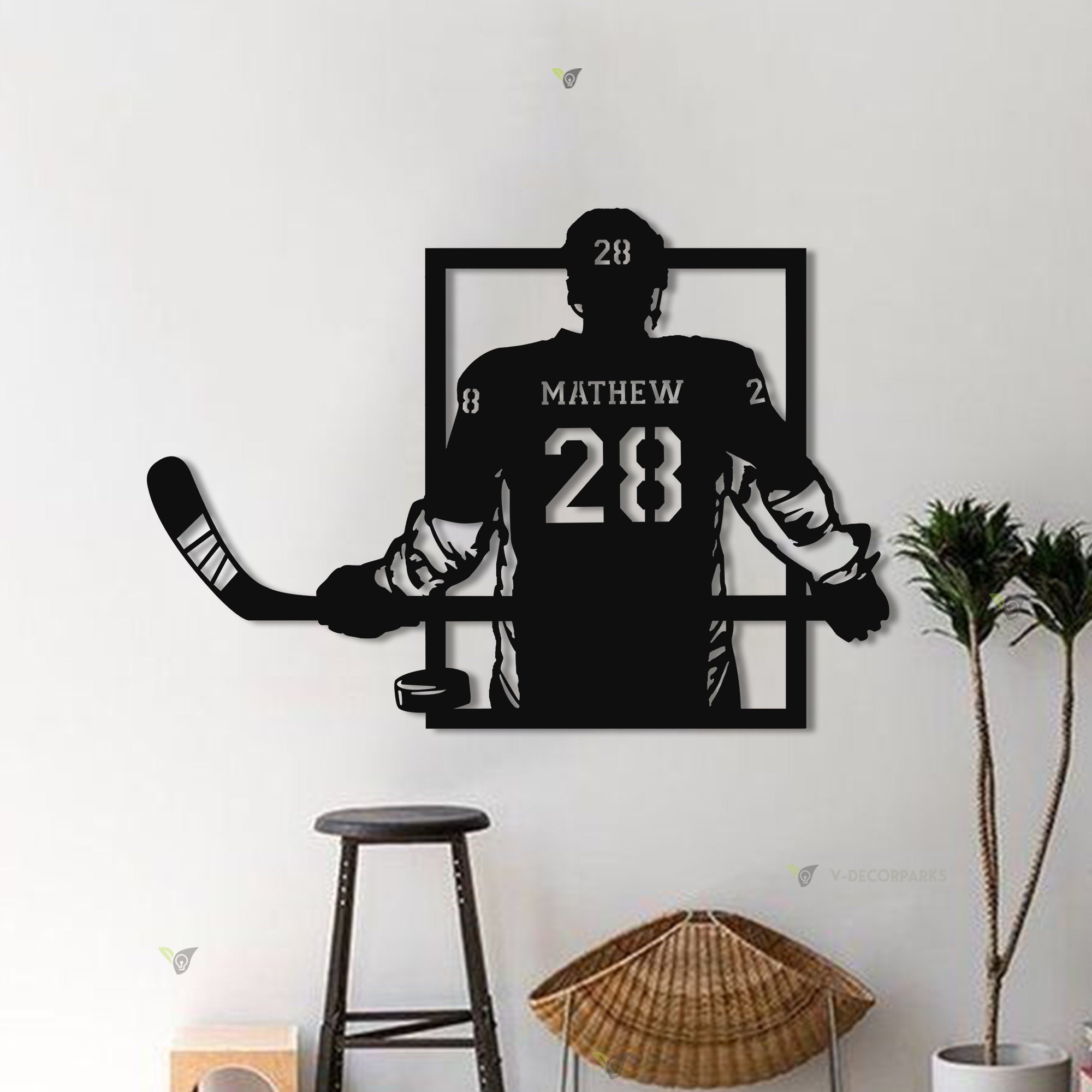 Custom Hockey Name & Number Wall Art LED Light - Hockey Gifts For Boys Bedroom - Personalized Metal Hockey Sign With LED - Gift For Man | GearViral