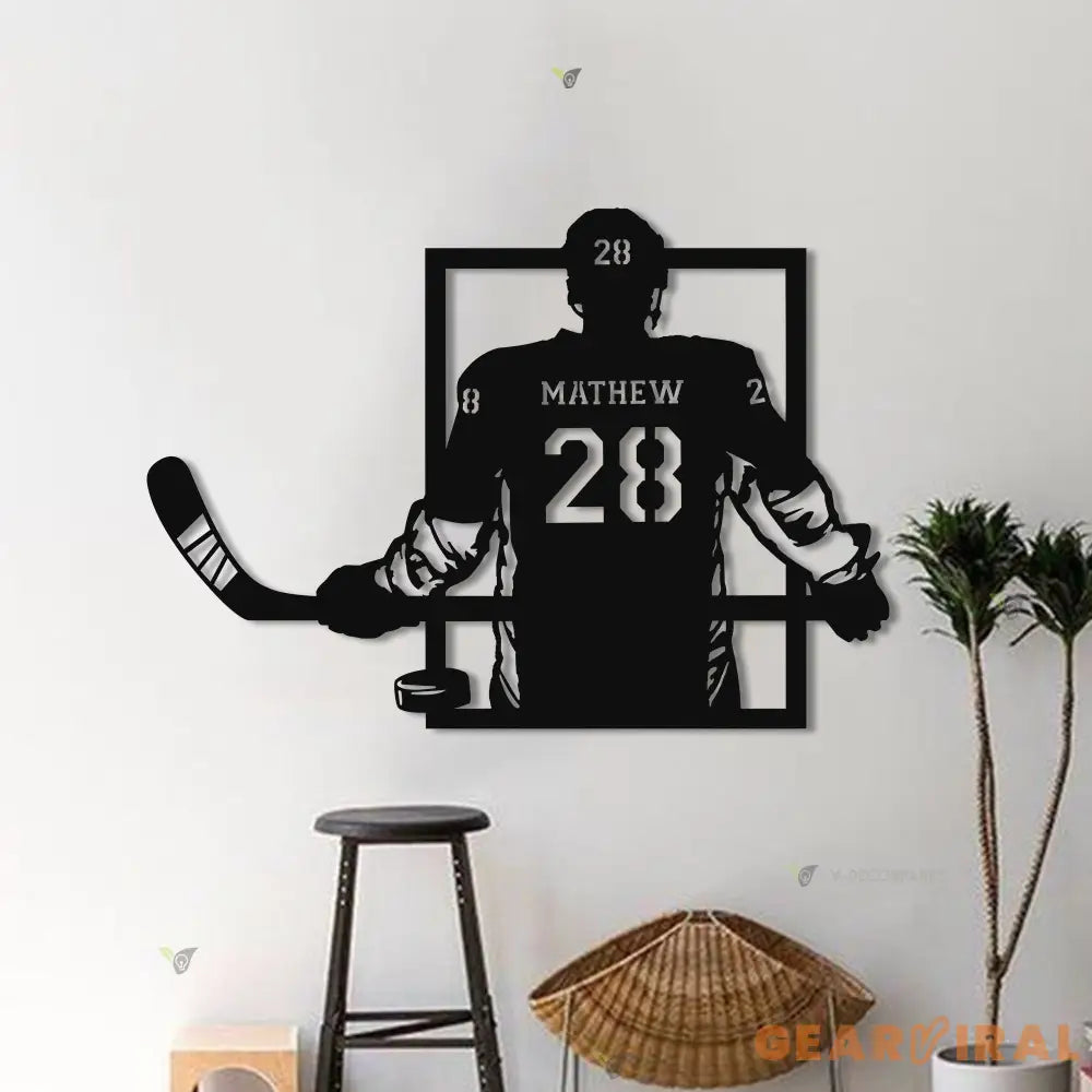 Custom Hockey Name & Number Wall Art LED Light - Hockey Gifts For Boys Bedroom - Personalized Metal Hockey Sign With