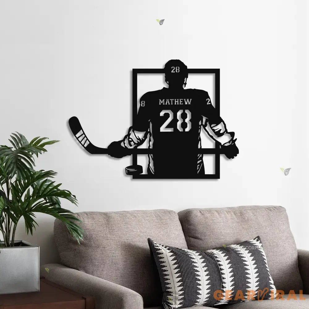 Custom Hockey Name & Number Wall Art LED Light - Hockey Gifts For Boys Bedroom - Personalized Metal Hockey Sign With
