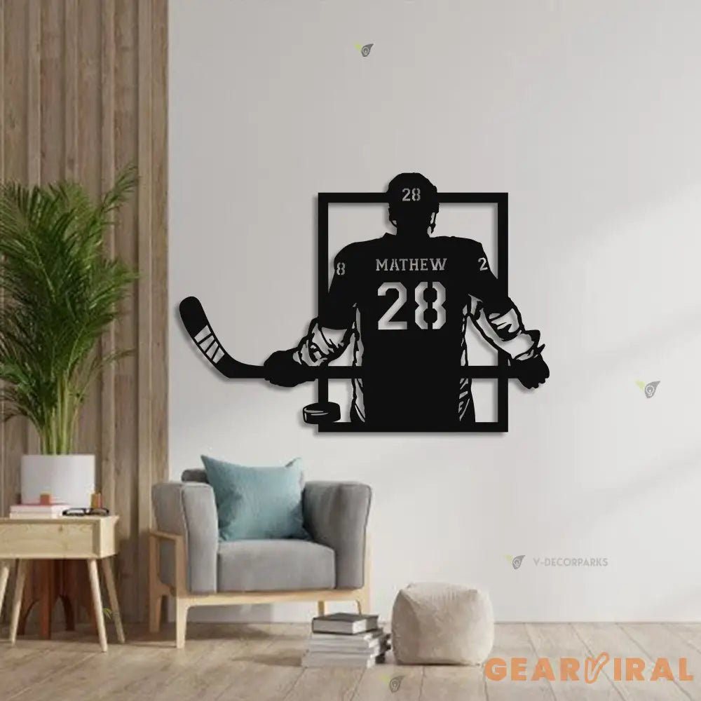 Custom Hockey Name & Number Wall Art LED Light - Hockey Gifts For Boys Bedroom - Personalized Metal Hockey Sign With