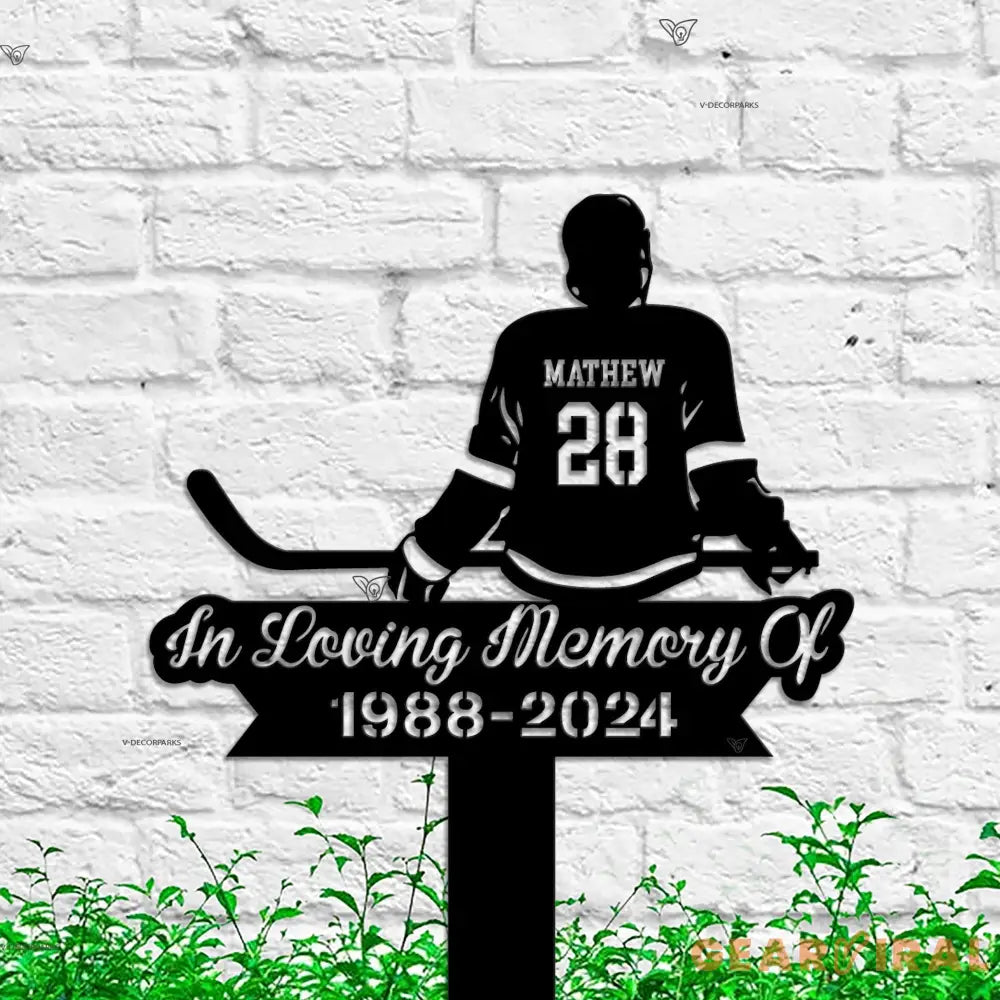 Custom Hockey Player Memorial Metal Stake - Hockey Player Cross - Grave Marker - Remembrance Stake | GearViral