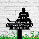 Custom Hockey Player Memorial Metal Stake - Hockey Player Cross - Grave Marker - Remembrance Stake | GearViral