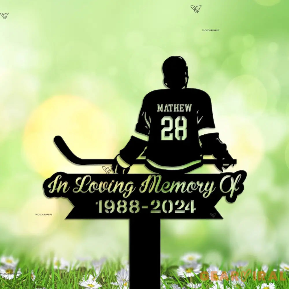 Custom Hockey Player Memorial Metal Stake - Hockey Player Cross - Grave Marker - Remembrance Stake | GearViral
