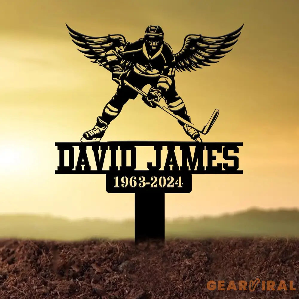 Custom Hockey Player With Wings Memorial Plaque Stake Personalized Hockey Grave Marker Remembrance Stake Garden Decor