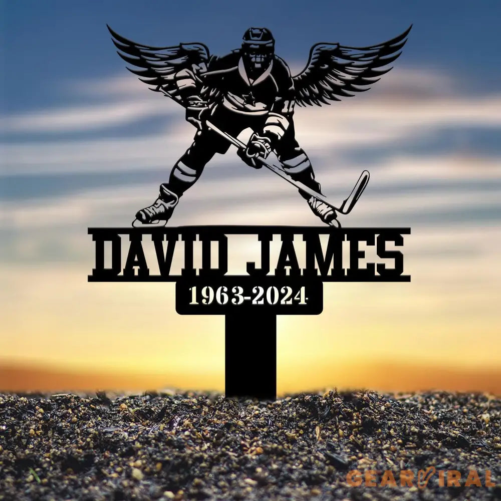 Custom Hockey Player With Wings Memorial Plaque Stake Personalized Hockey Grave Marker Remembrance Stake Garden Decor