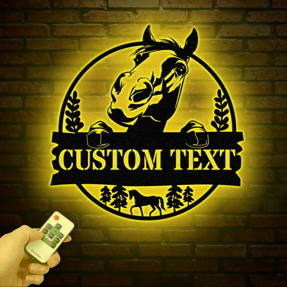 Custom Horse Farm Metal Sign with LED Lights - Personalized Horse Name Wall Art - Rustic Tree Decor for Ranch Stable or