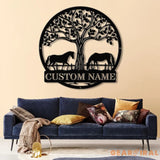 Custom Horse Farm Metal Sign with LED Lights - Personalized Horse Name Wall Art - Rustic Tree Decor for Ranch Stable or