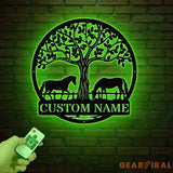 Custom Horse Farm Metal Sign with LED Lights - Personalized Horse Name Wall Art - Rustic Tree Decor for Ranch Stable or