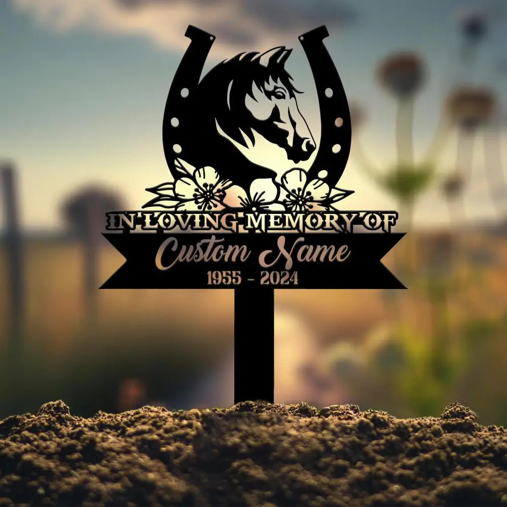 Custom Horseshoes Memorial Stake Sign Pet Grave Markers Sign Personalized Horse Sign With Stake Sympathy Sign