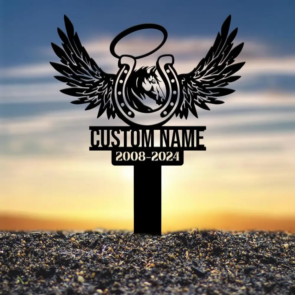 Custom Horseshoes with Wings Memorial Stake Sign Pet Grave Markers Personalized Horse Sign With Stake Sympathy Sign