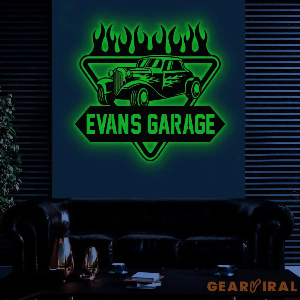 Custom Hot Rod Garage Metal Sign with Led Light Personalized Man Cave Named Wall Art Business Sign Metal Car Sign