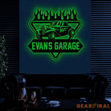 Custom Hot Rod Garage Metal Sign with Led Light Personalized Man Cave Named Wall Art Business Sign Metal Car Sign