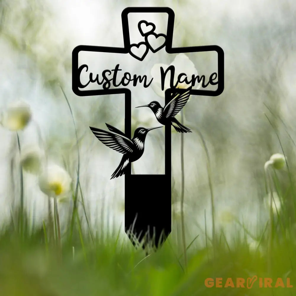 Custom Hummingbird Cross Memorial Plaque Stake Hummingbird Name Sign Grave Marker Sign Sympathy Plaque Garden Metal