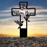 Custom Hummingbird Cross Memorial Plaque Stake Hummingbird Name Sign Grave Marker Sign Sympathy Plaque Garden Metal