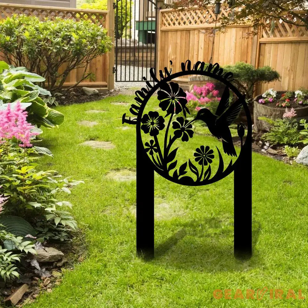 Custom Hummingbird Garden Metal Stake Personalized Family Name Yard Sign Outdoor Decor Garden Stake Outdoor Door Garden