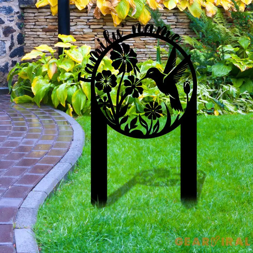 Custom Hummingbird Garden Metal Stake Personalized Family Name Yard Sign Outdoor Decor Garden Stake Outdoor Door Garden