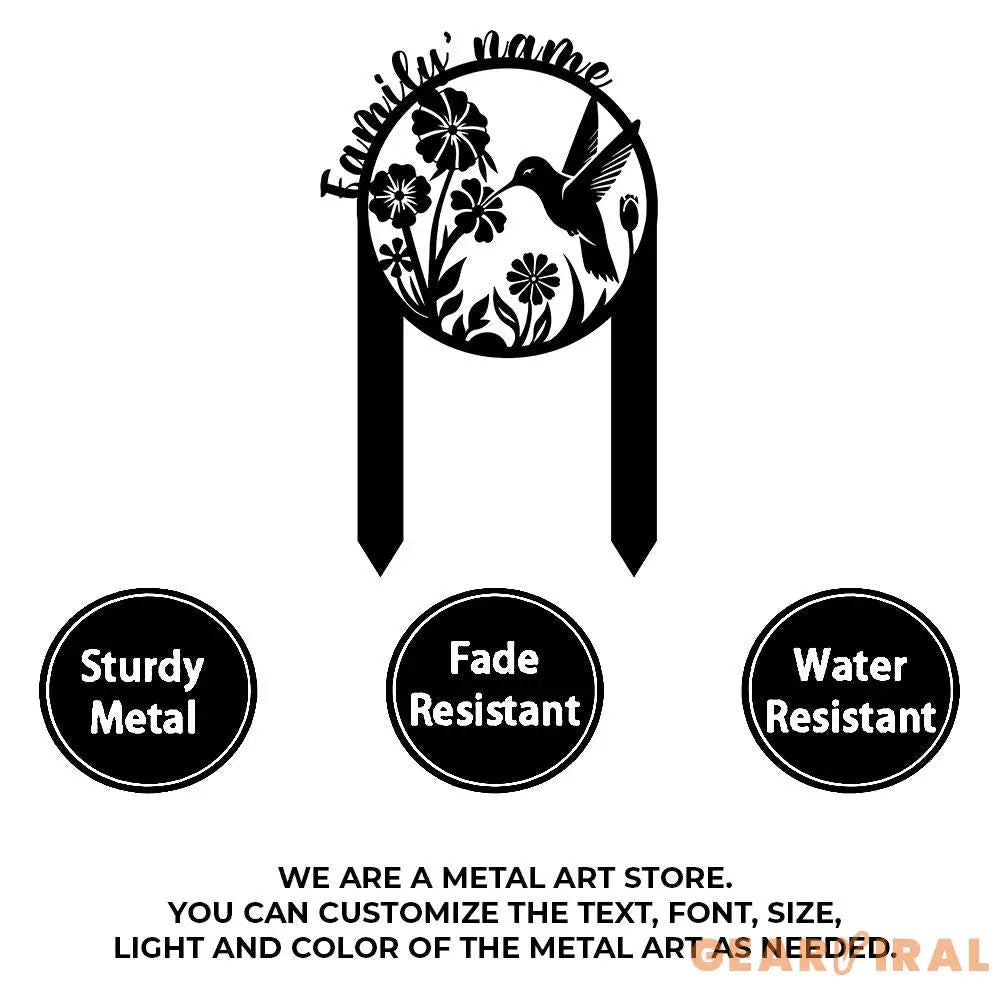 Custom Hummingbird Garden Metal Stake Personalized Family Name Yard Sign Outdoor Decor Garden Stake Outdoor Door Garden