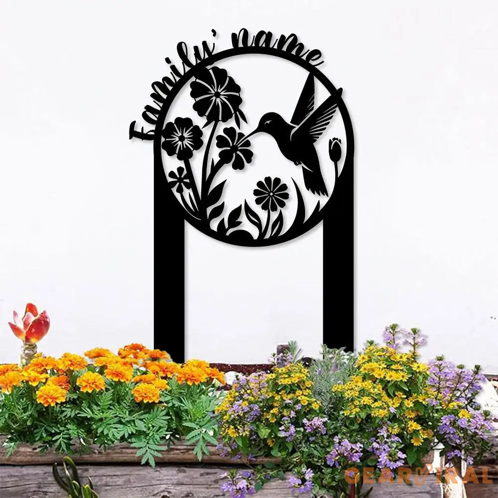 Custom Hummingbird Garden Metal Stake Personalized Family Name Yard Sign Outdoor Decor Garden Stake Outdoor Door Garden