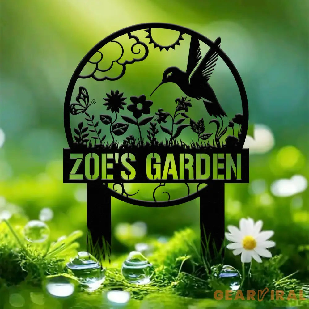 Custom Hummingbird Garden Sign Personalized Name Garden Stake Metal Garden Sign Gardener Name Sign Gardener Gift Yard