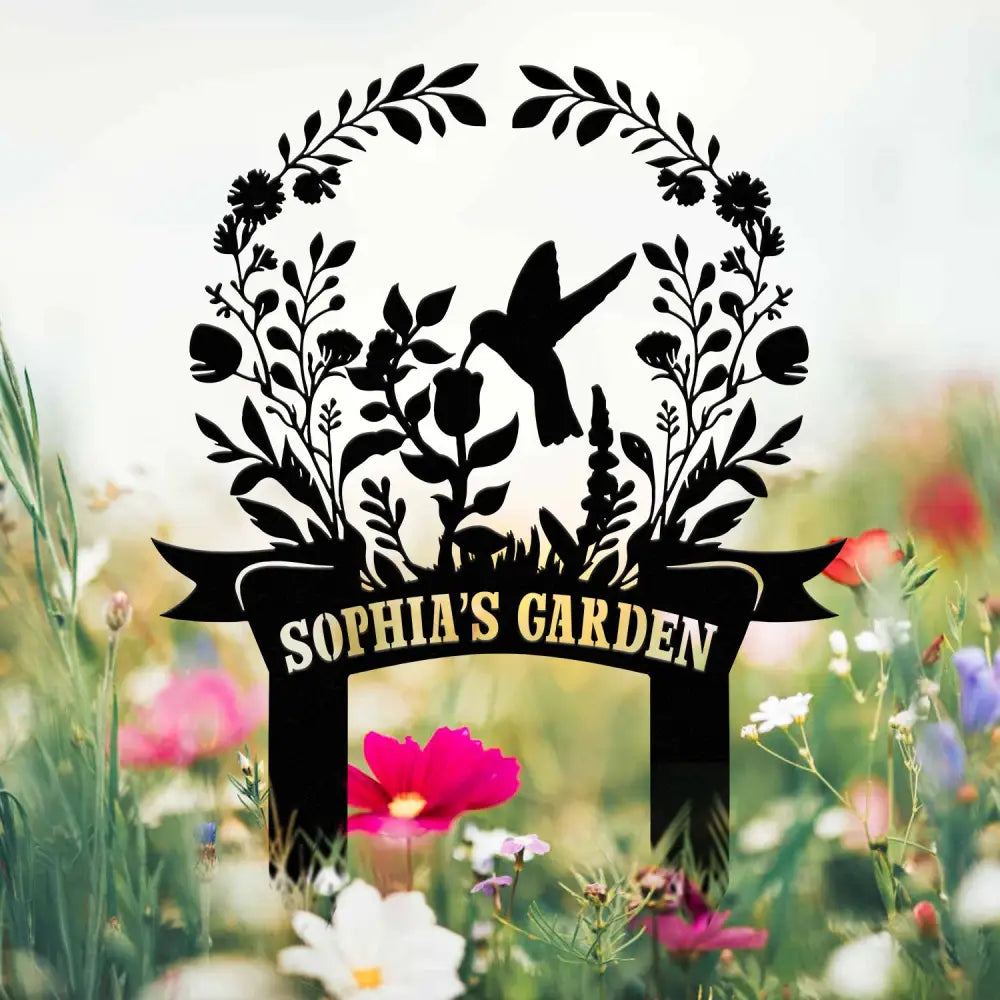 Custom Hummingbird Garden Sign Personalized Name Garden Stake Metal Garden Sign Gardener Name Sign Gardener Gift Yard