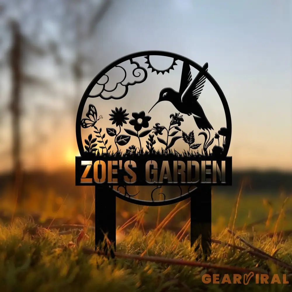 Custom Hummingbird Garden Sign Personalized Name Garden Stake Metal Garden Sign Gardener Name Sign Gardener Gift Yard